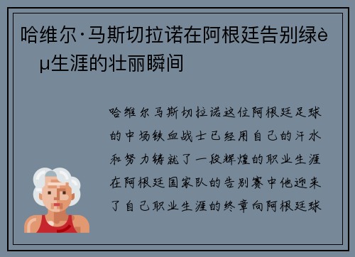 哈维尔·马斯切拉诺在阿根廷告别绿茵生涯的壮丽瞬间